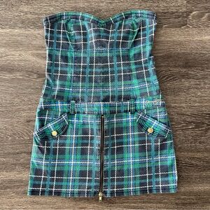 Vintage Y2K Sean John Plaid Strapless Sweetheart Mini Dress Womens L Zip Front